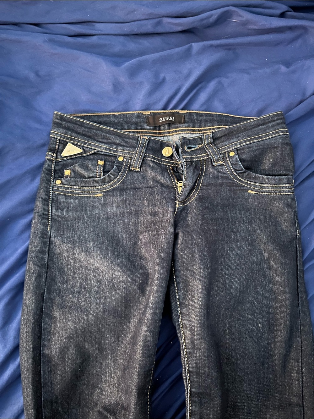 Gucci Dark Blue Skinny Jeans with Gold-Tone Hardware